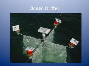 A drifter is equipped with a transmitter and other identifying information.